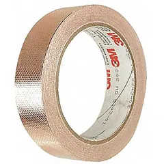 General purpose foil electrical tape with conductive acrylic adhesive. 1/4 inch width, 18 yard length, 4 mil thickness, rated for 600 volts. Suitable for grounding, shielding, and splicing in electrical applications.