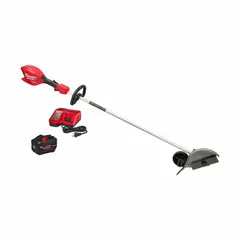 This battery-powered lawn edger features a 70-1/2 in straight shaft and a brushless motor. It includes one 12.0 Ah battery and is attachment capable with an interchangeable head. Suitable for creating clean edges along sidewalks, driveways, and garden beds.
