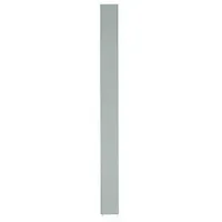 This pilaster provides structural support between panels in commercial bathroom partitions. It features a powder-coated gray finish and a cellular honeycomb inner core. Dimensions: 82 inches height, 7 inches width, 1 1/4 inches thickness