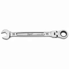 This 15 mm combination wrench features a 12-point ratcheting box end for efficient fastener tightening and loosening in confined spaces. The chrome finish provides corrosion resistance. Suitable for automotive, mechanical, and industrial maintenance tasks.