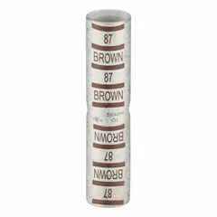 This crimped butt splice compression connector is designed for joining 500 kcmil copper conductors. It features a copper barrel, brown color code, and a length of 4.8 inches. Requires Die Code 87 for crimping. Suitable for high-current wiring systems in industrial and utility applications.