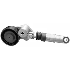 This DAYCO self-adjusting belt tensioner is designed for heavy-duty vehicle applications. It features a single pulley and maintains proper tension on engine accessory drive belts, reducing slippage and wear on pulleys and bearings.