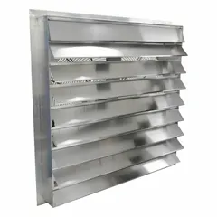 36-inch standard shutter-mount exhaust fan with a 1/2 hp totally enclosed air-over motor, delivering 10,000 cfm at a single speed. Operates on 115/230V AC single-phase power. Aluminum construction. Suitable for general industrial ventilation applications such as removing heat, fumes, and stale air from factories, warehouses, and commercial facilities.