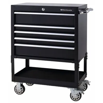 MONTEZUMA Tool Utility Cart: Black, 30 13/16 in Wd, 18 1/8 in Dp, 35 15/16 in Ht - Light-Duty Tool Utility Carts with Drawers