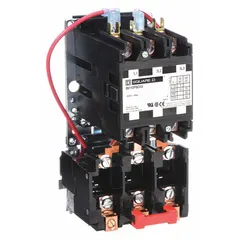 Non-reversing magnetic motor starter with thermal overload protection. Three-pole design rated 50 A, with a 208-240V AC coil. Requires three thermal units (sold separately) for overload protection. Suitable for controlling and protecting motors in applications such as HVAC, pumps, and conveyors.