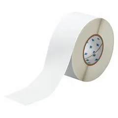 Continuous label roll for use with THT 3" Core Printers. Constructed of metalized polyester with metal-detectable properties, gray color. Suitable for industrial labeling where label fragments must be detected to prevent contamination, such as in food processing or pharmaceutical environments.