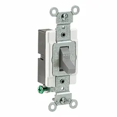 Single-pole maintained toggle switch for basic on/off control of lighting or other loads. Rated 15A at 120/277V AC, non-illuminated, with a gray finish. Suitable for residential and commercial single-pole applications.