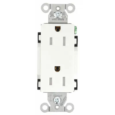 BRYANT DRS15WTR Decorator Duplex Receptacle, 5-15, White, 125V AC, 15A - General Purpose Receptacles