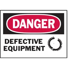 Adhesive-mounted polyester signs for marking defective equipment. Each sign measures 3 1/2 in x 5 in with a thickness of 0.01 in. Supplied in a 5-pack. Suitable for indoor use where retroreflection or glow-in-the-dark properties are not required.