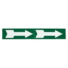 This vinyl pipe marker features a green background with white legend text and a directional flow arrow. It measures 4 inches in length by 12 inches in width, supplied on a 12-inch wide roll. Suitable for indoor or sheltered pipe marking applications to identify pipe contents and flow direction.