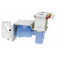 OEM replacement water valve for refrigerators and freezers. Controls water flow to the ice maker and water dispenser. Used in household refrigeration systems to supply water for ice production and chilled drinking water.