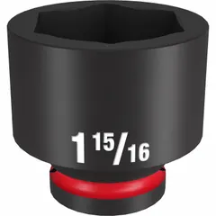 This 3/4" drive impact socket features a 1-15/16 in SAE hex size with a 6-point design. It is intended for use with impact wrenches in heavy-duty fastening and loosening applications, such as automotive repair, construction, and industrial maintenance.