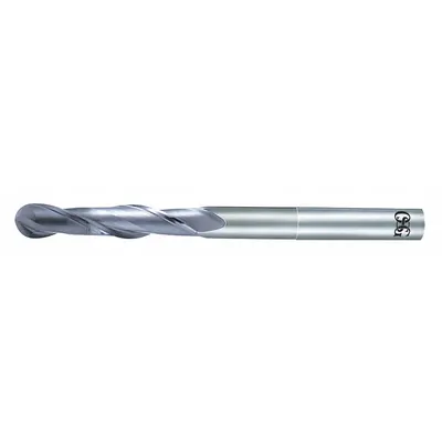 OSG Ball End Mill: Carbide, Diamond Coated, 2 Flute, 1 mm Mill Dia, 4 mm LOC - Reduced-Neck Carbide Ball End Mills for Graphite & Carbon Fiber