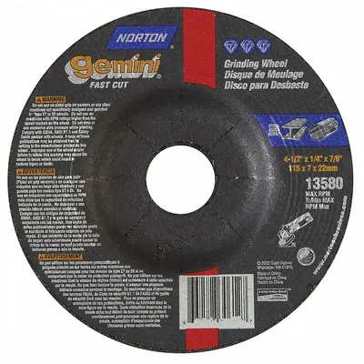 NORTON Gemini Fast Cut Depressed Center Grinding Wheel Type 27 - General Purpose Grinding Wheels for Carbon & Stainless Steel
