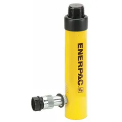 Single-acting hydraulic ram with 10-ton nominal capacity and 6-inch stroke. Aluminum body reduces weight for portability. Used for lifting, pressing, and positioning in industrial maintenance, construction, and manufacturing.