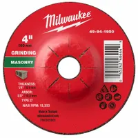 MILWAUKEE Grinding Wheel: Type 27, 4" x 1/4" x 5/8", Silicon Carbide, 24 Grit (MPN 49-94-1950)