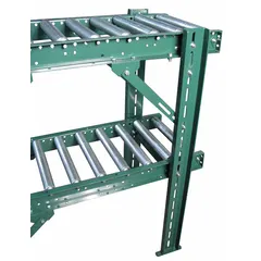 This steel conveyor support stand is designed for multi-tier permanent mount installations. It accommodates a 10-inch between frame width and offers adjustable height from 3 3/4 inches to 82 inches. The green finish provides corrosion resistance. Suitable for elevating and supporting conveyor systems in material handling applications.