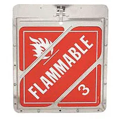Aluminum back plate placard holder measuring 10 3/4 inches in width and 10 3/4 inches in height. Designed for mounting on vehicles to display placards for safety and compliance purposes.