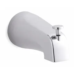 Bathtub spout with pull-up diverter for redirecting water flow from tub faucet to showerhead. Suitable for residential and commercial bathroom installations requiring a standard water-diversion mechanism. Polished chrome finish.