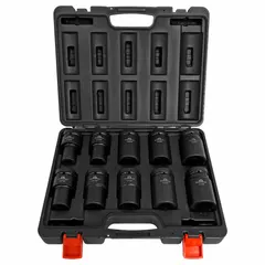 This 10-piece socket set includes 6-point and 12-point sockets for SAE and metric spark plug applications. Constructed from chrome, the set is suited for automotive, fleet, and industrial servicing tasks requiring a 1 in drive.