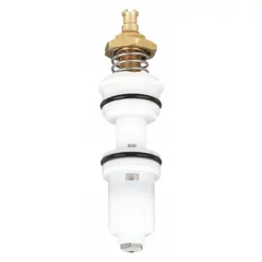 This plastic disc faucet cartridge is designed for use with Delta-Delex Self Closing series faucets. It controls hot and cold water flow, suitable for both residential and commercial plumbing applications. The package includes one cartridge.