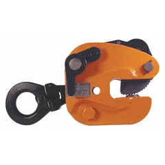 Steel plate-lifting clamp with pivoting shackle attachment, rated for 1,000 lb working load limit. Supports vertical lift with 180° flip for manual rotation and positioning of plate materials during fabrication, welding, or assembly operations.