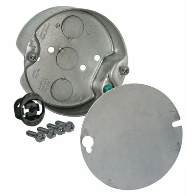 RACO Electrical Box: Steel, Steel Material & Nominal Size, Round, 2 Gangs - Ceiling Electrical Boxes