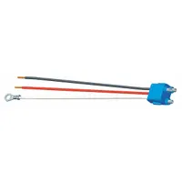 This pigtail features three 18 AWG wires with an 11-inch length and two connectors: a ring terminal and a blunt cut. The factory-molded plugs ensure a secure connection. It is designed for use with female pin lamps in vehicle lighting systems