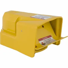 Electrically corded momentary-action foot switch with single pedal and SPDT switching. Includes integrated foot guard. Suitable for industrial machine control and equipment requiring hands-free operation.