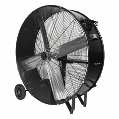 This HUNTER standard industrial floor fan features a 42-inch blade diameter and a 1/4 hp belt-drive motor with aluminum construction. It operates at 120V AC with 2 speeds, suitable for air circulation and ventilation in large commercial spaces such as warehouses, factories, and workshops.
