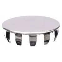 This sink drain cover is made of stainless steel with a silver, unfinished finish. It has an overall diameter of 1-1/2 inches and a height of 1/2 inch, featuring a clamp connection type. Designed for sink drain applications, it helps prevent debris from entering the drain while maintaining a clean appearance
