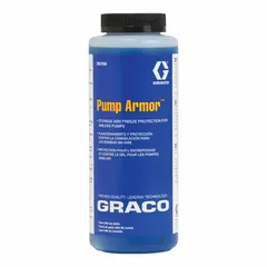 GRACO Pump Armor is a pump fluid formulated to protect paint sprayer internal components during storage. It coats parts to prevent corrosion and drying. Supplied in a 1 qt container, compatible with GRACO X7 model.