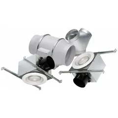 This general purpose inline duct fan kit moves up to 293 cfm through 6-inch ducts. It features a thermoplastic housing with IP44 protection, a single-speed 120V AC motor that is speed controllable, and includes two LED light grilles. Suitable for ventilation in residential or light commercial spaces such as bathrooms, kitchens, or utility rooms.