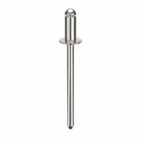 Open-end blind rivet with domed head, 0.153" diameter, 1.631" overall length, and 11/32" body length. Supplied in a 500-piece pack. Used for fastening materials where only one side is accessible, typical in sheet-metal assembly and general fabrication