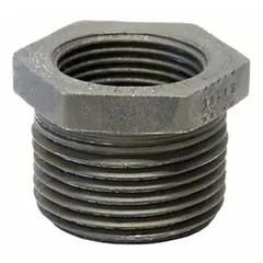Straight pipe fitting with 2 1/2 in male NPT threaded and 1 1/4 in female NPT threaded ends, made of zinc-galvanized steel. Used for connecting pipes in high-pressure plumbing, HVAC, and process systems.