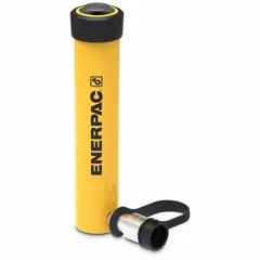 Single-acting hydraulic ram with 10-ton nominal capacity and 8-inch nominal stroke. Constructed of steel for lifting, pressing, and pushing applications in industrial maintenance and construction.