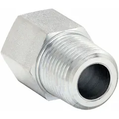This steel adapter connects or adapts high-pressure fluid lines in hydraulic systems. With a 3/8 in x 1/2 in pipe size and 5,000 psi maximum operating pressure, it is suited for extreme-pressure applications such as hydraulic power units, machine tools, and fluid transfer systems.