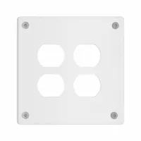 Steel tamper-resistant duplex outlet wall plate in white, 2-gang jumbo size. Includes Allen head screws for secure installation. Used to cover and protect electrical outlets in commercial or residential settings