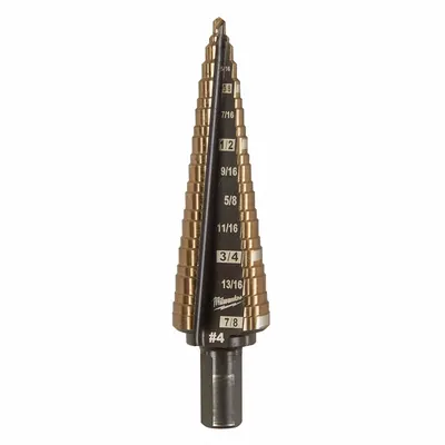 MILWAUKEE Cobalt Step Drill Bit, 3/16" to 7/8", 3-Flats Shank, 48-89-9284 - Cobalt Step Drill Bits