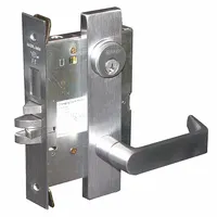 This SCHLAGE office lever lockset features a satin chromium-plated forged brass construction with a chrome finish. It is designed for interior commercial doors requiring Locked/Unlocked function control, using an L Rhodes lever. Suitable for office, institutional, and light-commercial applications where a non-ligature-resistant lockset is needed