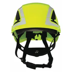 Type 1, Class C vented climbing helmet for work-at-height applications. Features ABS construction, 6-point ratchet suspension, and side-slots for accessory mounting. High-visibility green color with solid finish and no graphics.