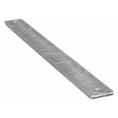 This WESTWARD body file is 12 inches long and 1 1/4 inches wide, featuring an American cut pattern and a flexible square profile. It is designed for shaping and smoothing metal surfaces in auto body repair and fabrication, allowing precise material removal on curved panels.
