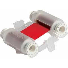 Red resin ribbon for industrial label printing. Scratch-resistant and RoHS compliant (2011/65/EU). Designed for use with M710 printer series. Suitable for asset tagging, safety labeling, and wire marking applications.