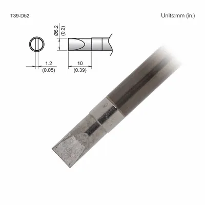 HAKKO T39-D52 Soldering Tip, Chisel, 5.2 mm W, 10 mm Lg - T39 Series Soldering Tips