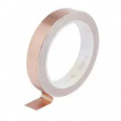 General-purpose copper foil electrical tape, 2 inches wide, 6 yards long, and 2.6 mils thick. Rated for 600 V. Used for EMI/RFI shielding, grounding, and splicing in electrical and electronic applications.
