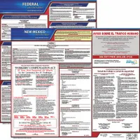 This Spanish-language plastic poster set displays required federal and New Mexico state labor law notices. Sized 30 x 24 inches, it is intended for indoor wall mounting in workplaces to meet legal posting requirements
