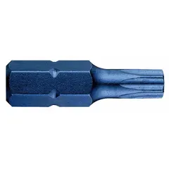 These are imperial Torx security bits with a TR25 industry size, designed for driving tamper-resistant Torx fasteners. The bits feature a hex shank for use with standard power tools and are sold in a 5-pack. They are not impact rated.
