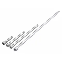This socket extension set features a 3/8-inch input and output drive size with a chrome finish. Designed for standard socket-driving tasks, it extends the reach of a socket wrench in automotive repair, machinery maintenance, and general assembly. Not insulated; not for electrical work.