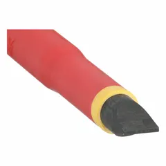 This insulated slotted screwdriver features a 3/8 in tip and an 8 in shank length, with a 12 in overall length. It is designed for turning slotted fasteners in electrical applications where insulation is required. The cushion grip handle provides comfort during extended use.