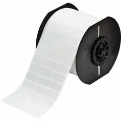 Precut label roll measuring 1/2 in x 1 in, made of metalized polyester with halogen-free and metal-detectable properties. Compatible with the i3300 printer series. Suitable for industrial labeling applications requiring traceability and contamination control.